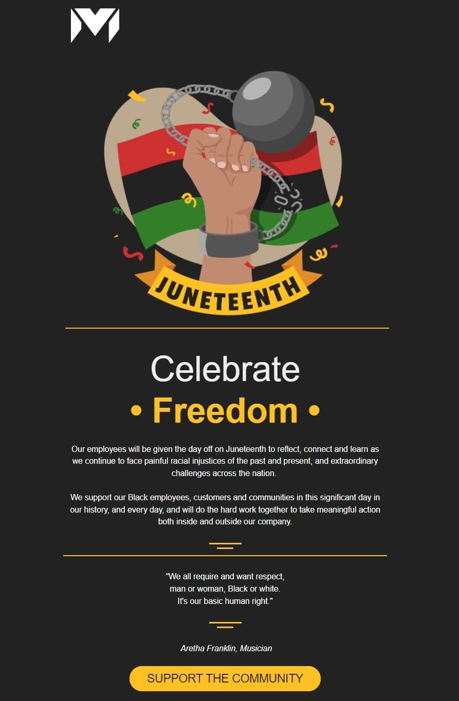 June newsletter idea for Juneteenth to celebrate freedom