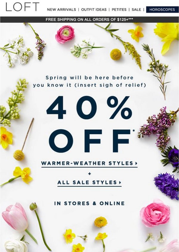 February sale email example from Loft