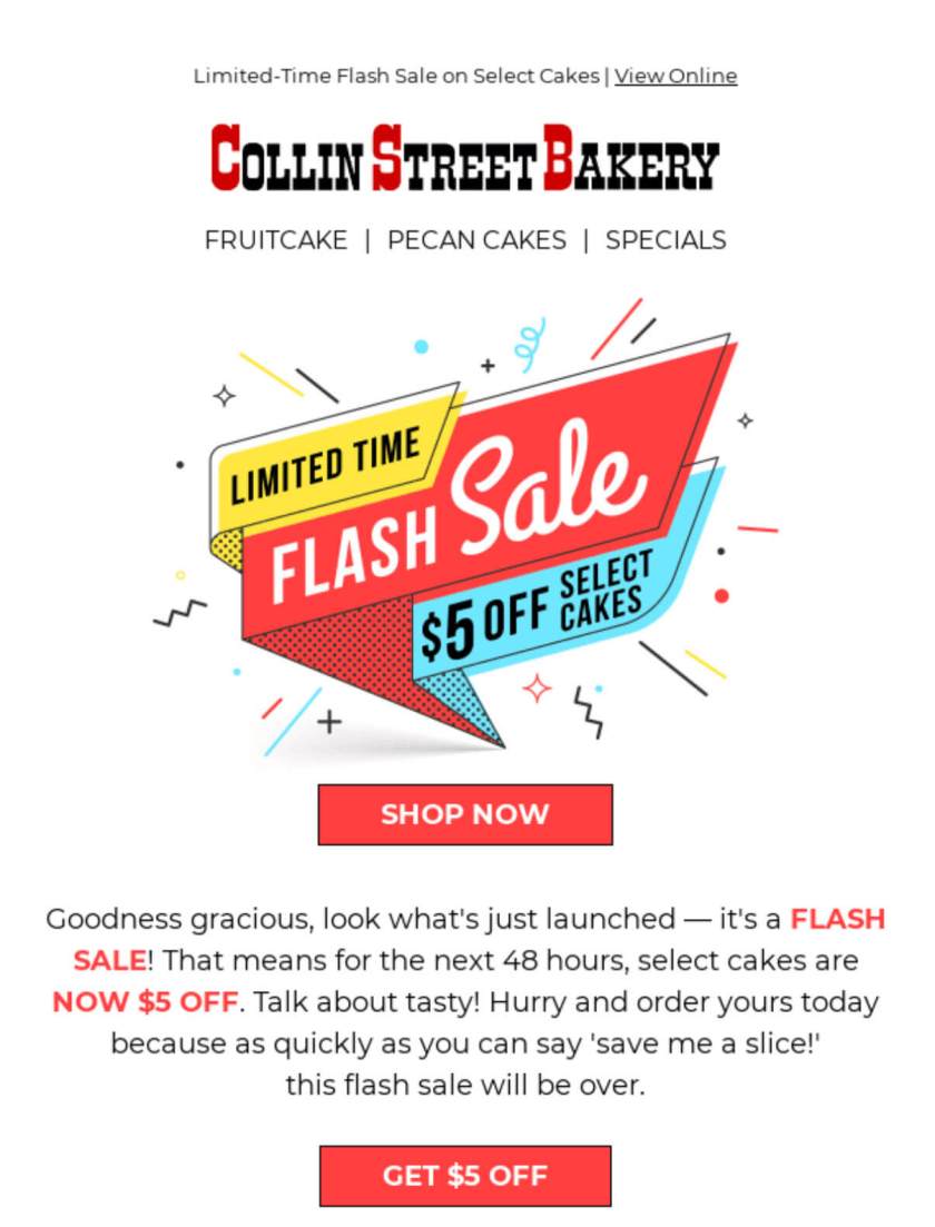 Flash sale newsletter example