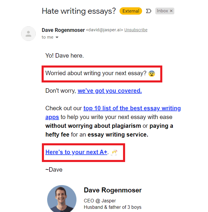 cold email example