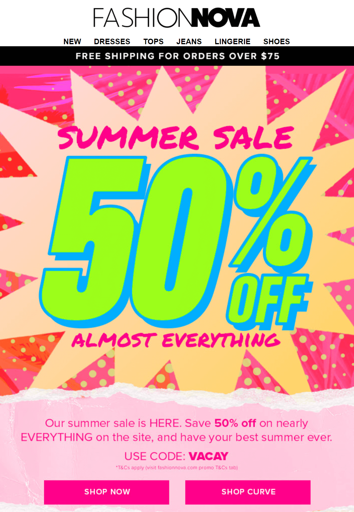 June newsletter example for Summer Sale by FashionNova