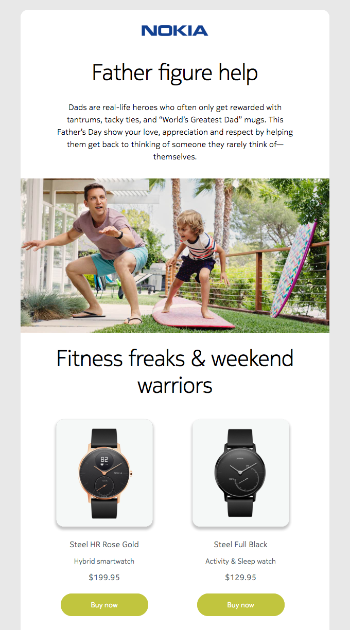 Nokia newsletter example for Father's Day in June