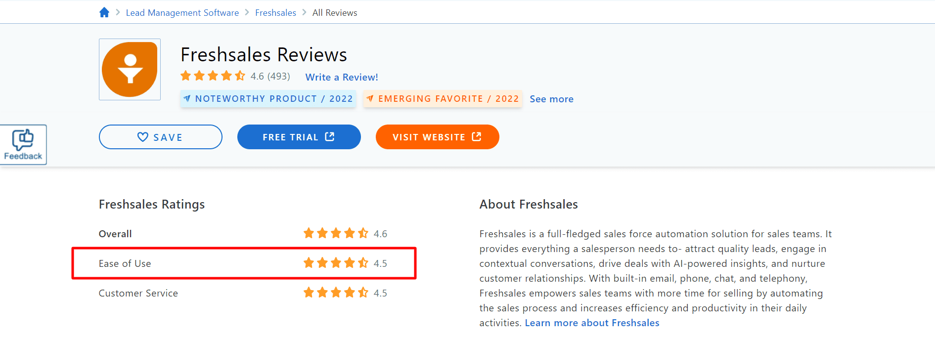 Freshsales Reviews ease of use